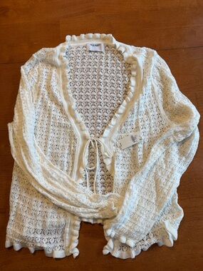 Old Navy Ivory Crochet Tie-Front Sweater Cardigan